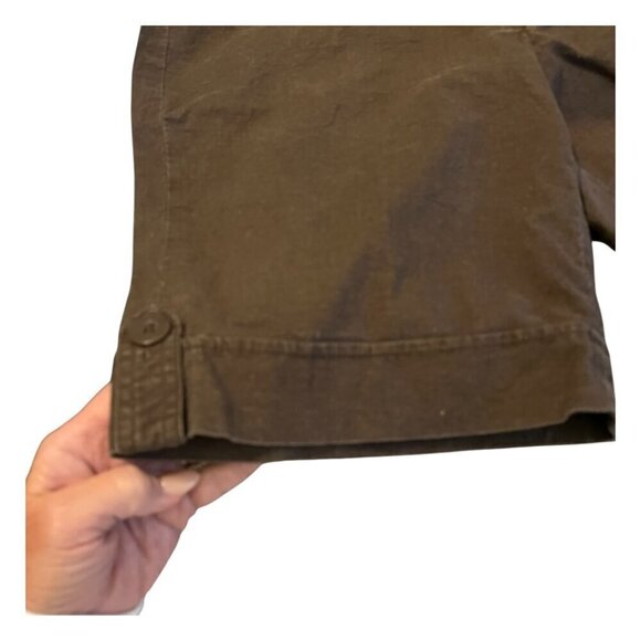 Willi Smith Women's Stone Washed Linen Blend Brown Casual Shorts Cuffed Hem 10 - Picture 3 of 12